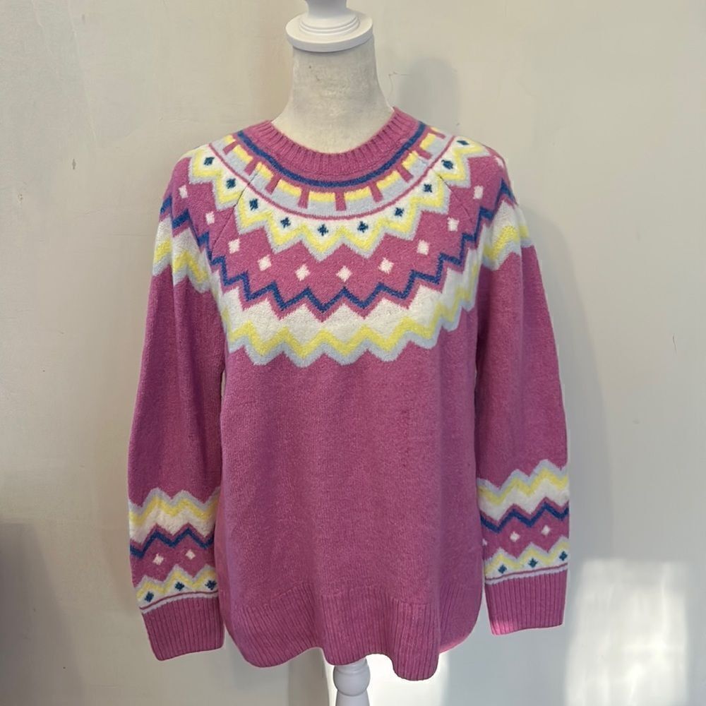 Vince Camuto pink long sleeve crew neck patterned sweater Size XS New